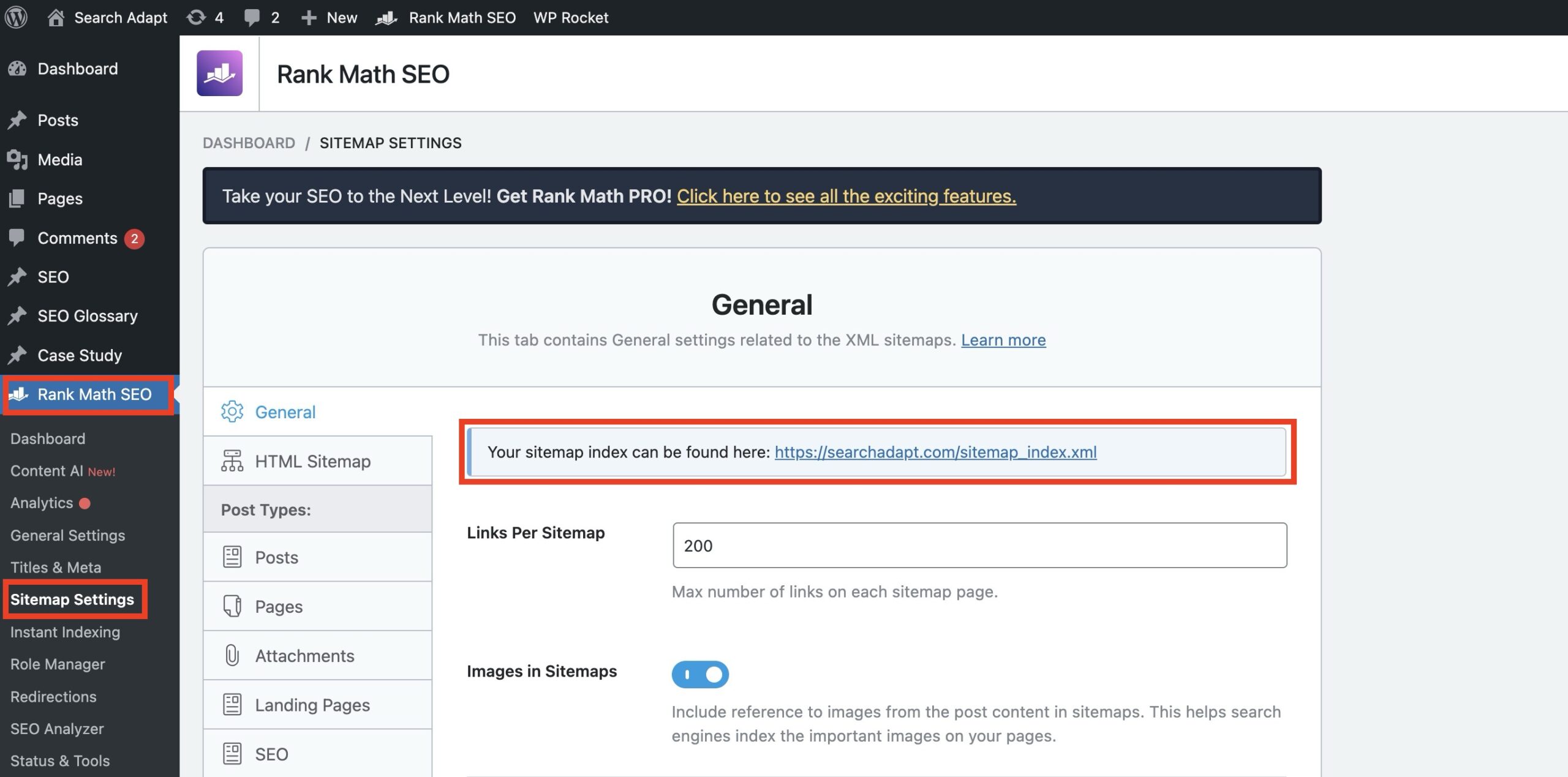 creating sitemap using rankmath plugin